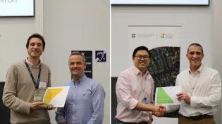 IRR Innovator 2025 winner Dr Ferran Nadal Bufi and Dr Andrew McBryde (Left). Flash Talk winner Dr Kelvin Cheng and Professor Tilo Kunath (Right).