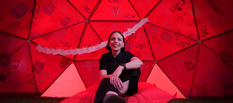 Francesca Hearn-Yeates in her womb tent