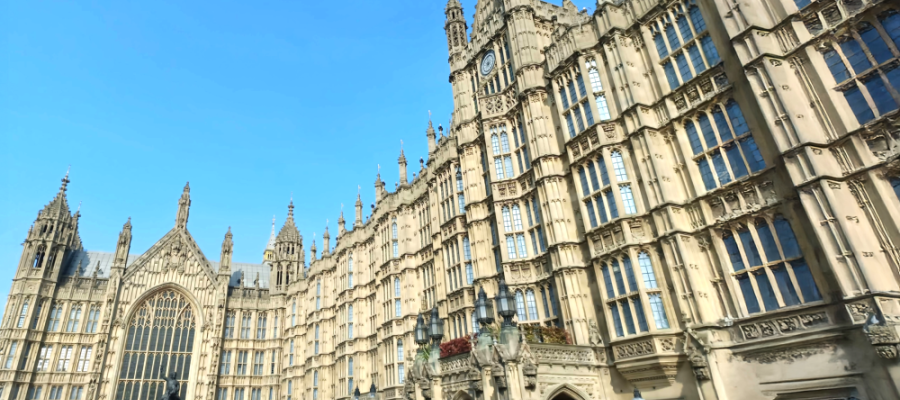 Westminster building under a blue sky