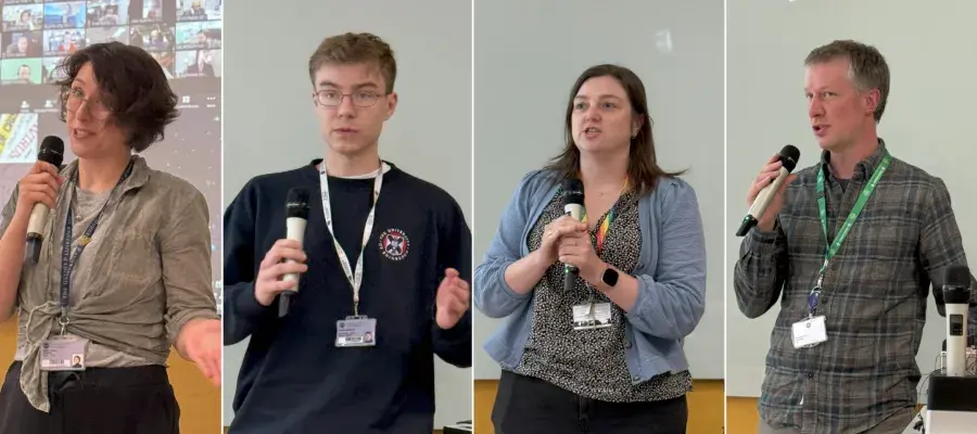 Presentations of 4 speakers, split into 4 blocks