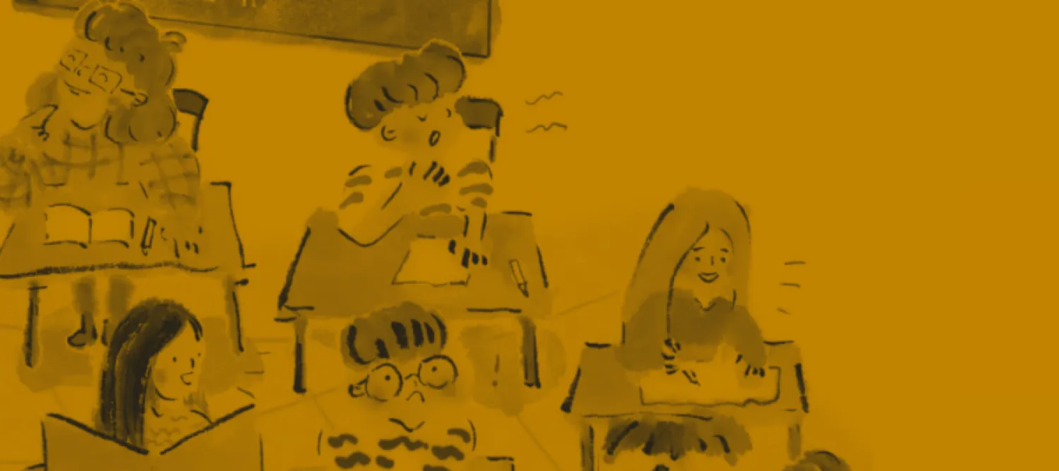 illustration of children at school desks