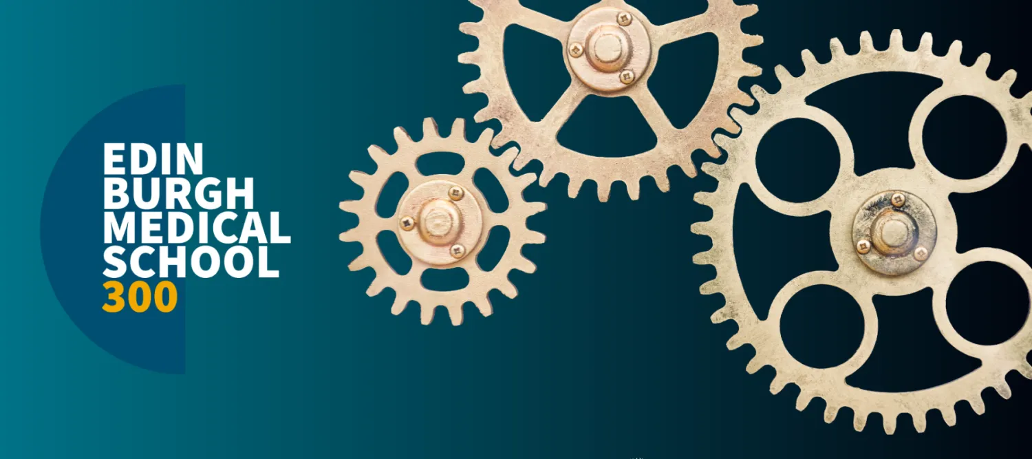 Blue background with 3 interlocking cogs in the foreground, with the EMS300 logo