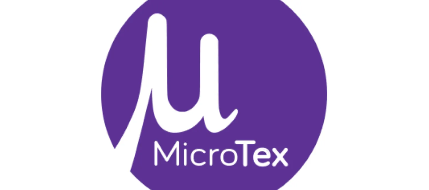 MicroTex logo - a purple circle with a white Greek symbol for micro and then MicrTex written underneath in white