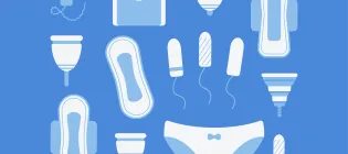 Illustration of varius period products on a blue background
