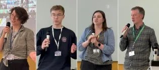 Presentations of 4 speakers, split into 4 blocks