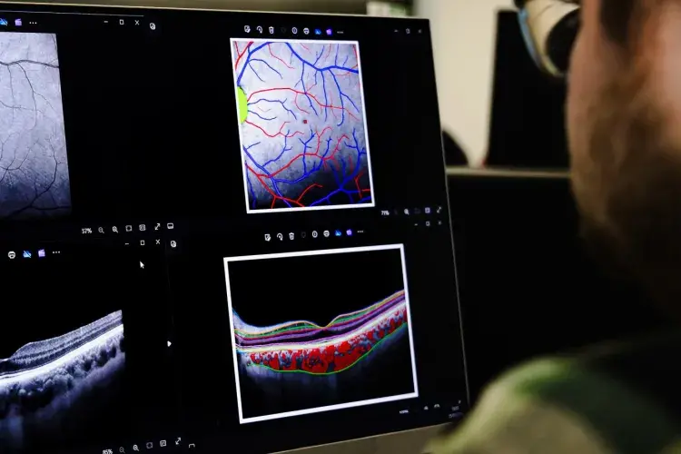 Scientist looking at retinal scan