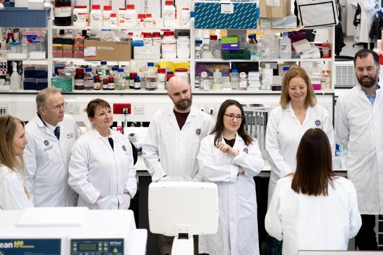 Patients, Families and Supporters on a lab tour at IRR at the launch of the Scottish Brain Tumour Research Centre of Excellence