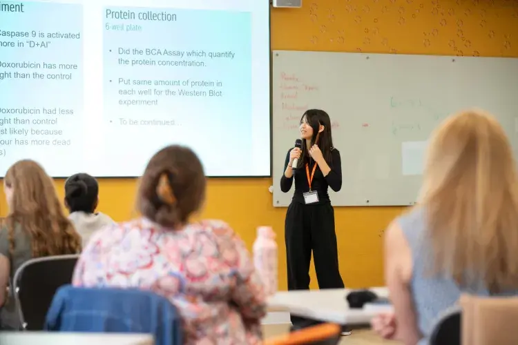 Summer intern presents to a room