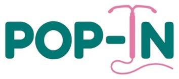 POP-IN logo with a coil replacing the I.