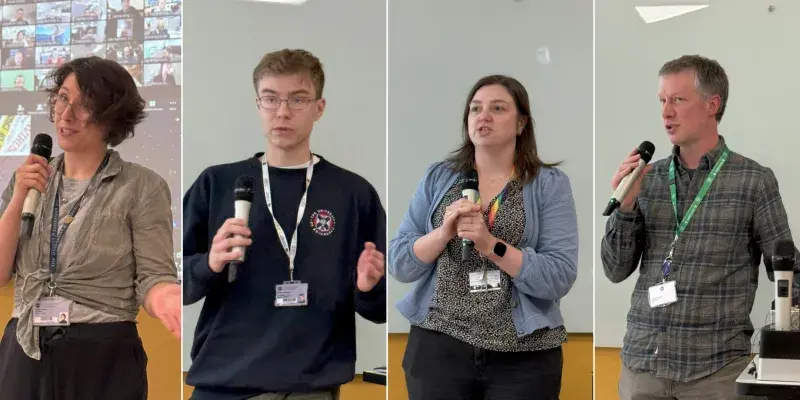 Presentations of 4 speakers, split into 4 blocks