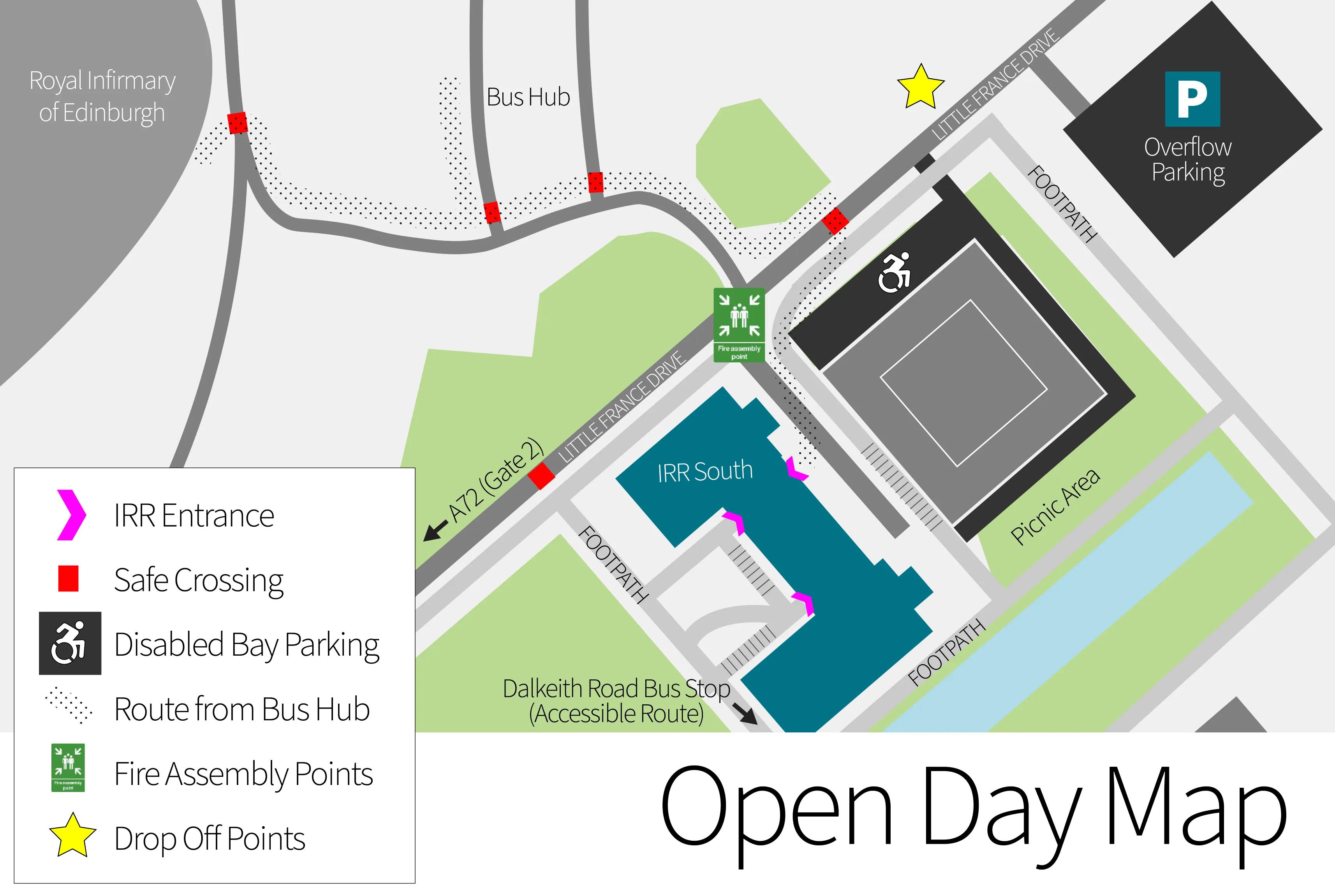 Map of IRR access and parking for Doors Open Day 2025