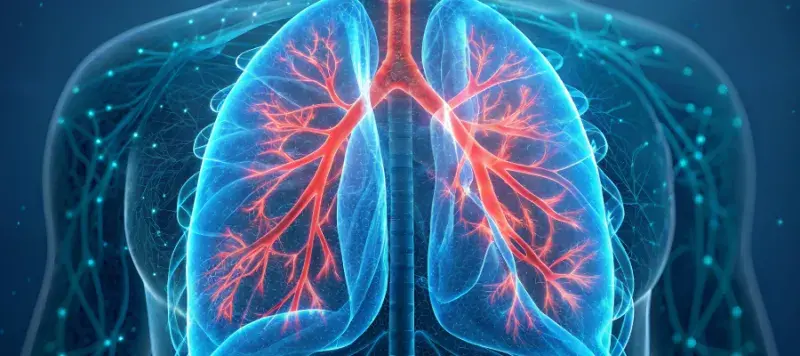 Futuristic Medical Scan of Human Lungs with Oxygen Flow Diagram