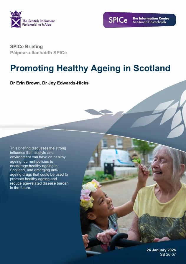 Briefing front cover with title and an image of an olde women with a little girl holding a flower out