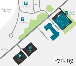 map showing various parking locations near IRR