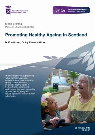 Briefing front cover with title and an image of an olde women with a little girl holding a flower out